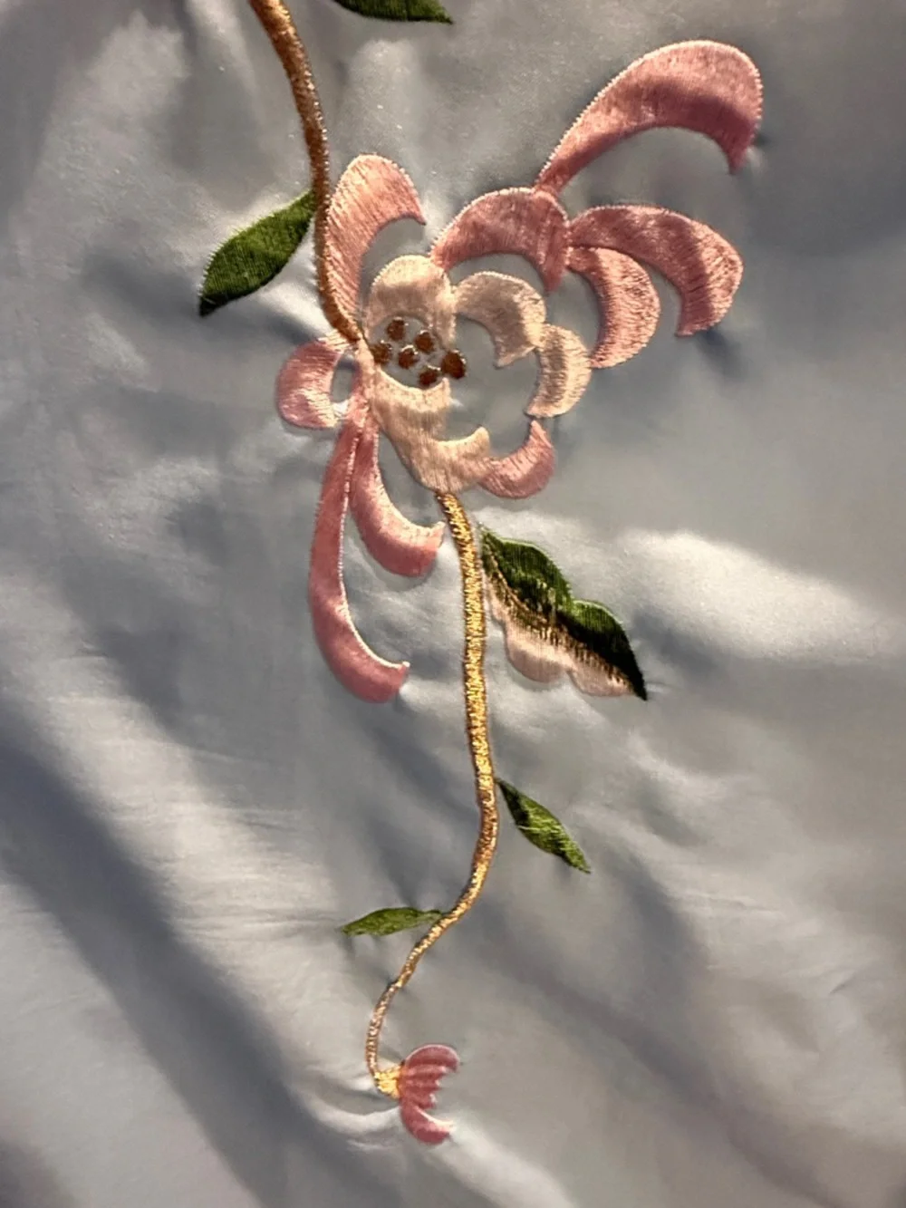Vintage Japanese Kimono Robe Floral Embroidered Duster Made In Japan No Belt